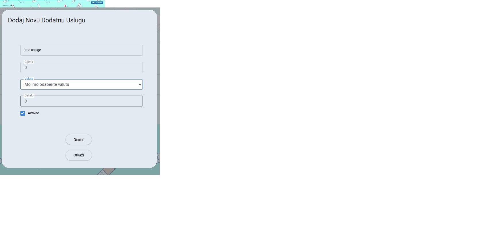 Nova dodatna usluga – forma