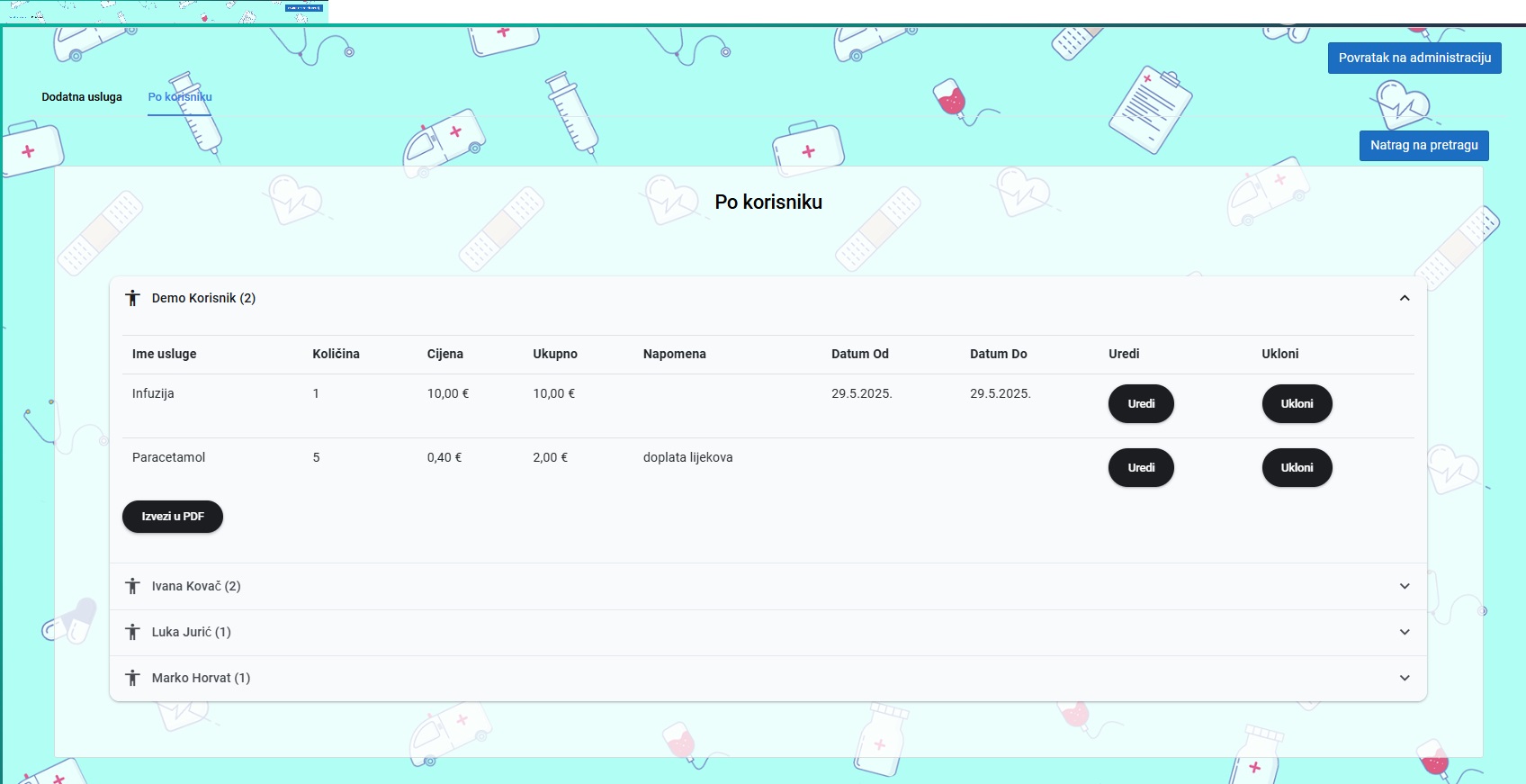 Dodatne usluge po korisniku