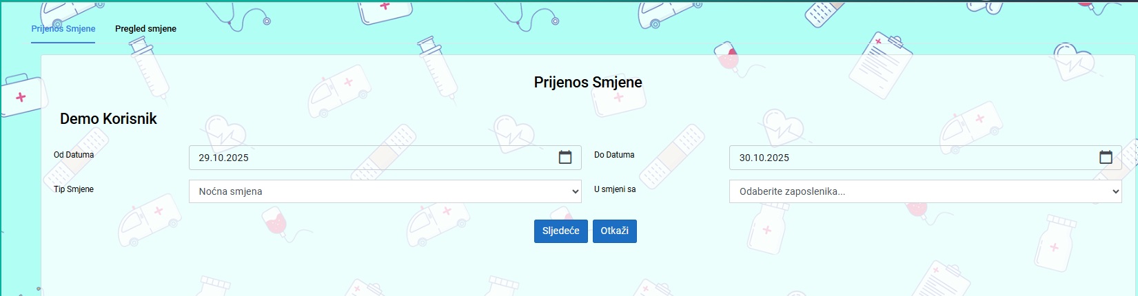 Zaglavlje za unos nove smjene