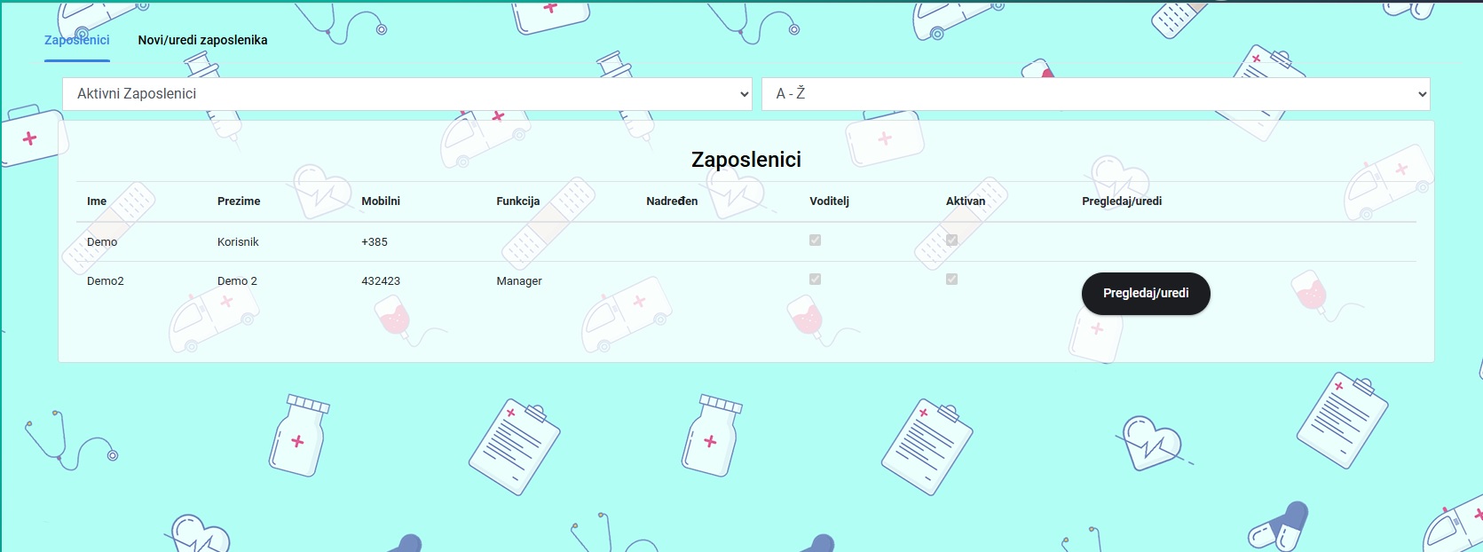 Lista zaposlenika u sustavu